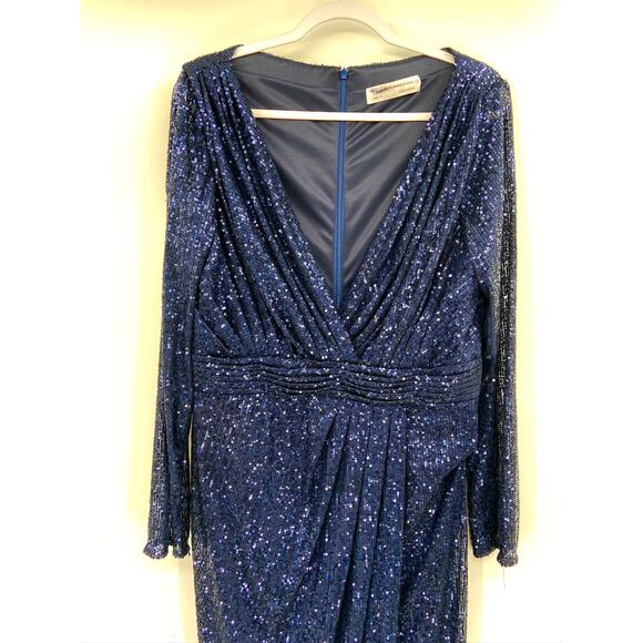 Mac Duggal 26490 Midnight Sequin Long Sleeve Faux Wrap Formal Gown Size 14 - Picture 5 of 6